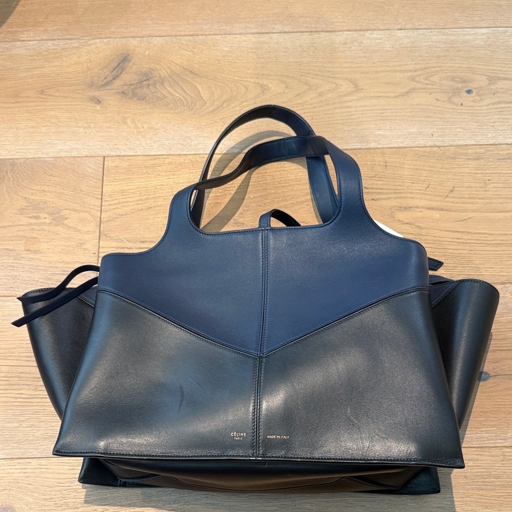 Celine Navy and Black Leather Tote Bag